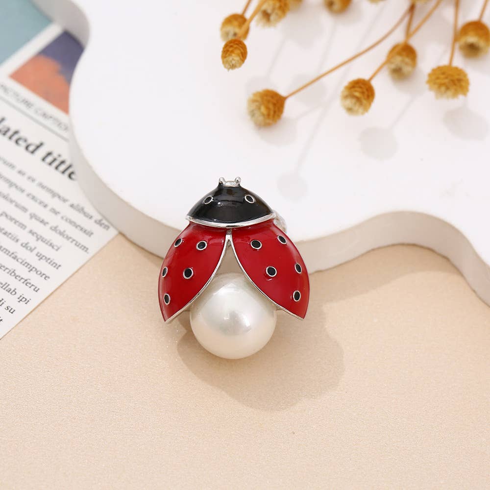 Enamel & Rhinestone Ladybug Brooch, Cute Insect Pin