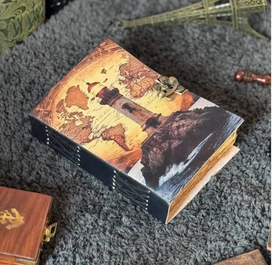 Lighthouse Leather Journal with Vintage Map Art | Nautical