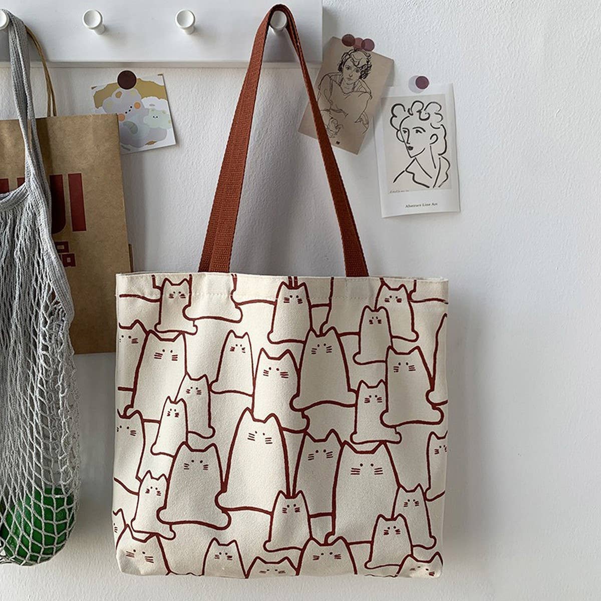 TOTE BAGS CANVAS WITH CUTE LETTER PRINT_CWAB2039
