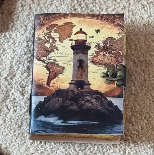 Lighthouse Leather Journal with Vintage Map Art | Nautical