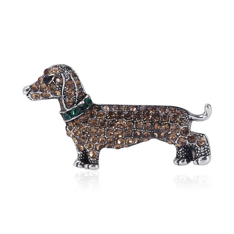 Rhinestone Dachshund Brooch, Sparkly Dog Lapel Pin