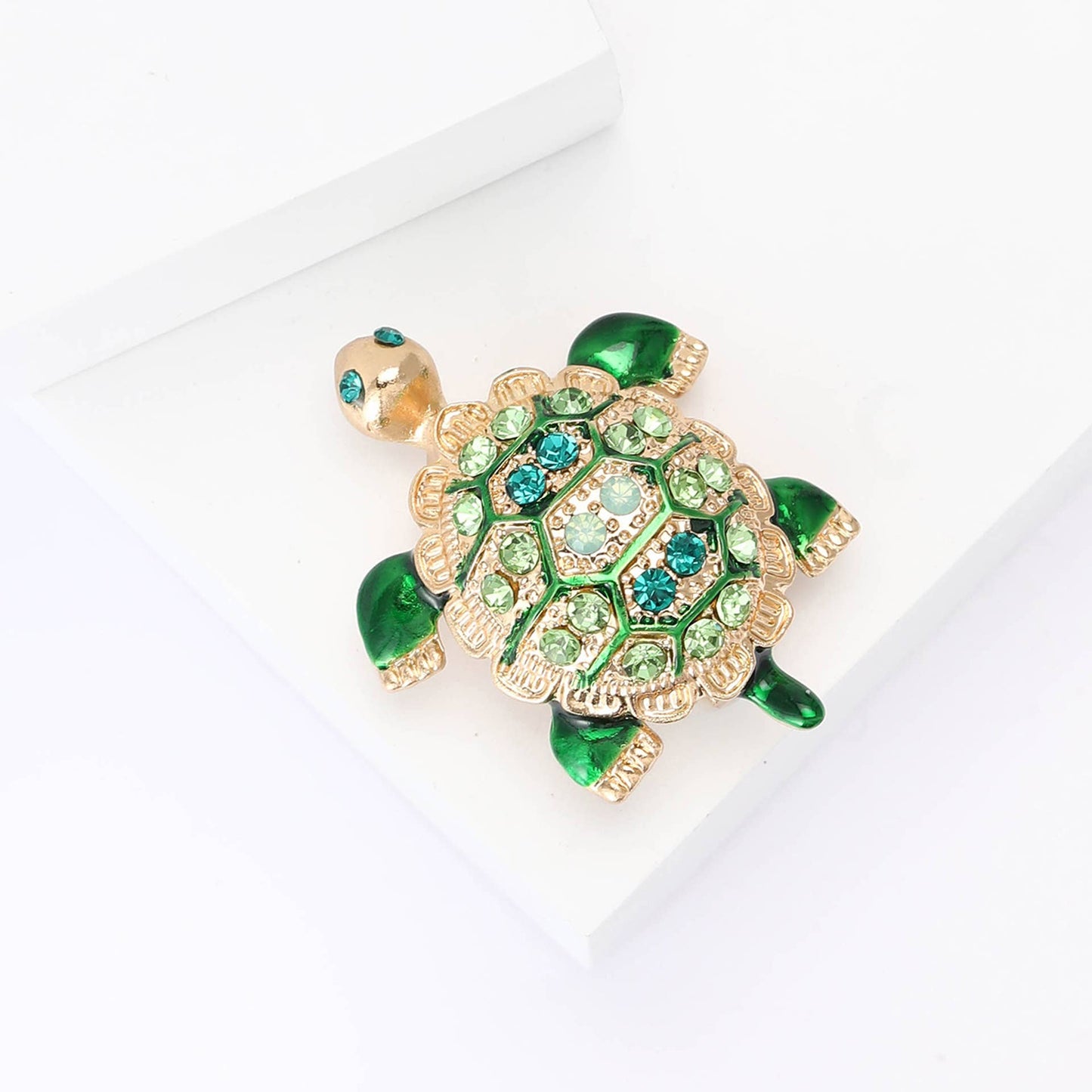 Cute Turtle Brooch, Rhinestone & Enamel Animal Small Pin