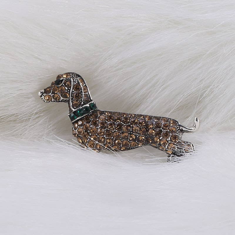 Rhinestone Dachshund Brooch, Sparkly Dog Lapel Pin
