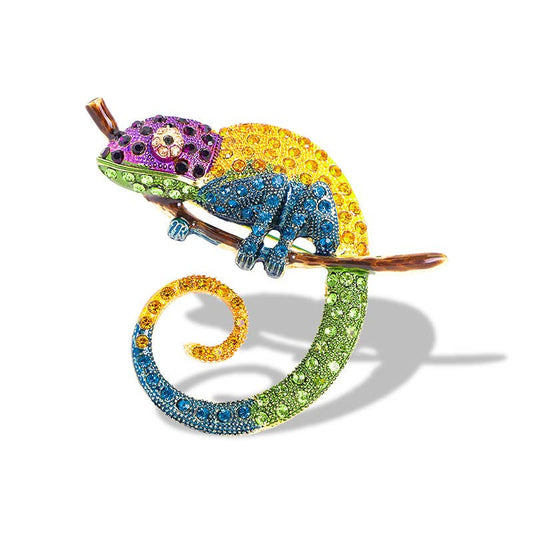 Diamond colored chameleon brooch lizard pin