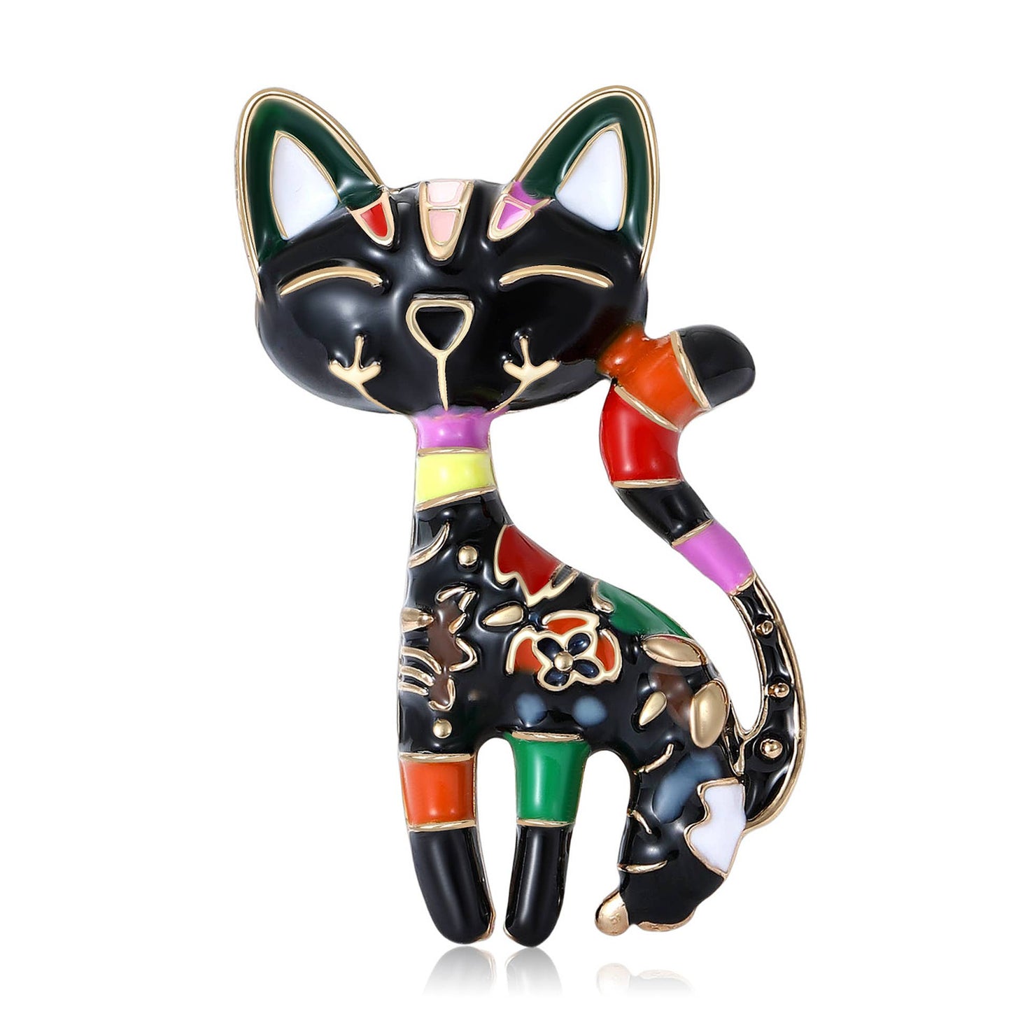 Playful Patchwork Enamel Cat Animal Brooch Pin
