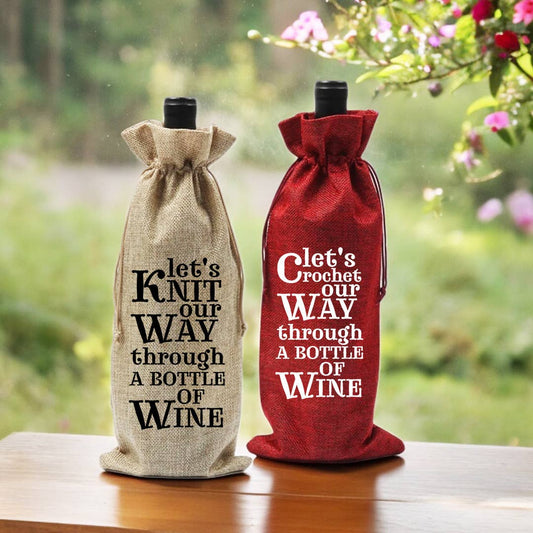 Let's Crochet / Knit Our Way With Wine - Wine Gift Bag