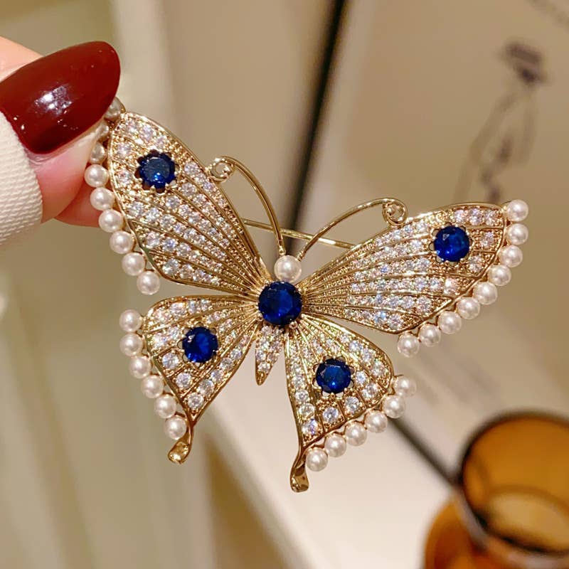 Pearl & Rhinestone Butterfly Brooch, Gold-Tone Elegant Pin