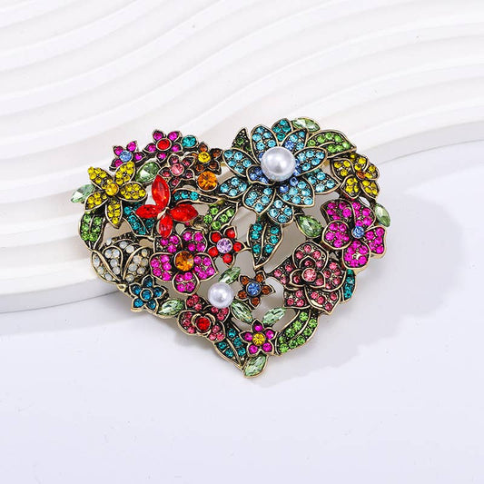 Vintage Colorful Rhinestone Floral Brooch