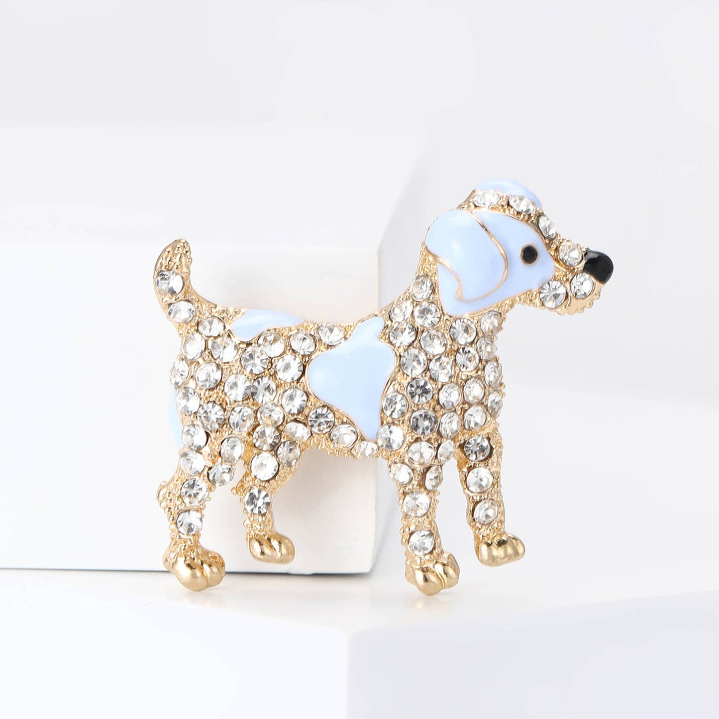 Cute Dog Rhinestone Pin with Enamel Details