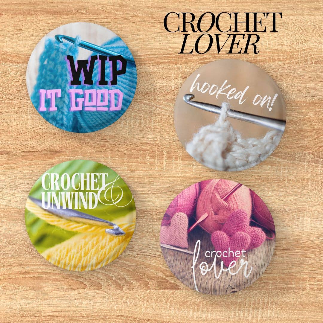 Yarn, Crochet and Yarn Pin Badge and Magnet Sets