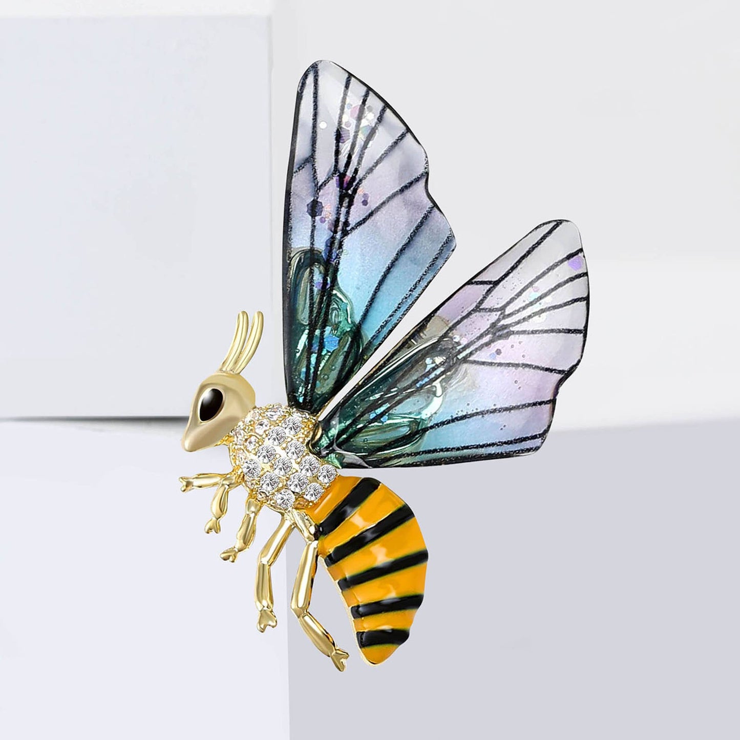 Iridescent Gradient Acrylic Wing Bee Brooch