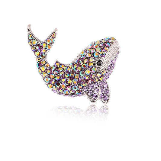 Iridescent Rhinestone Whale Brooch
