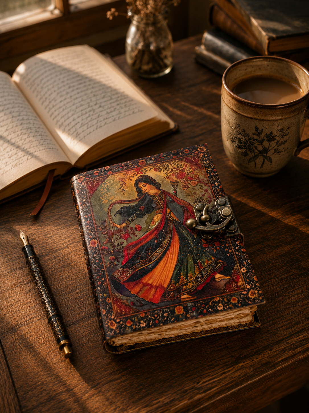 Leather Journal with Brass Lock Persian Art Diary Gift Shops
