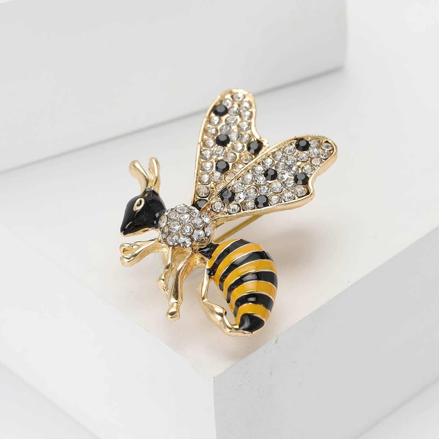 Enamel Wasp Brooch with Rhinestones