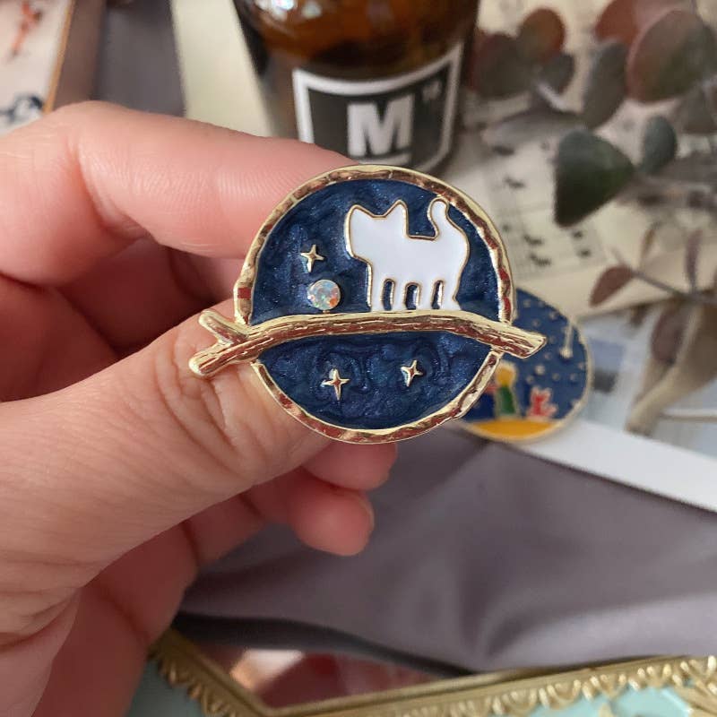 Cartoon Starry Sky Cat & Little Prince Enamel Brooch