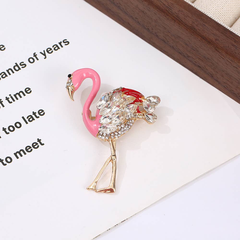 Cute Flamingo Crystal Brooch