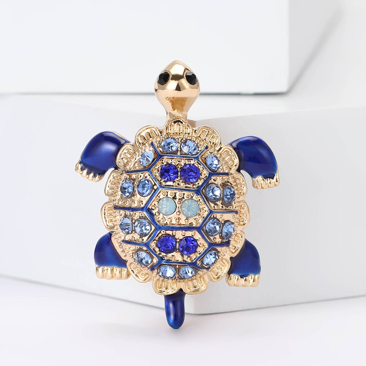 Cute Turtle Brooch, Rhinestone & Enamel Animal Small Pin