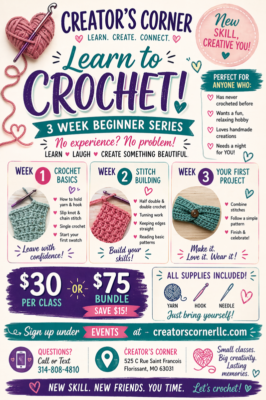 Learn To Crochet- 3 Week Beginner Series
