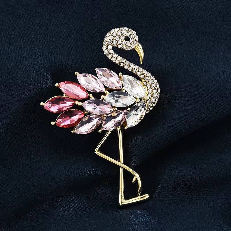 Cute Flamingo Crystal Brooch