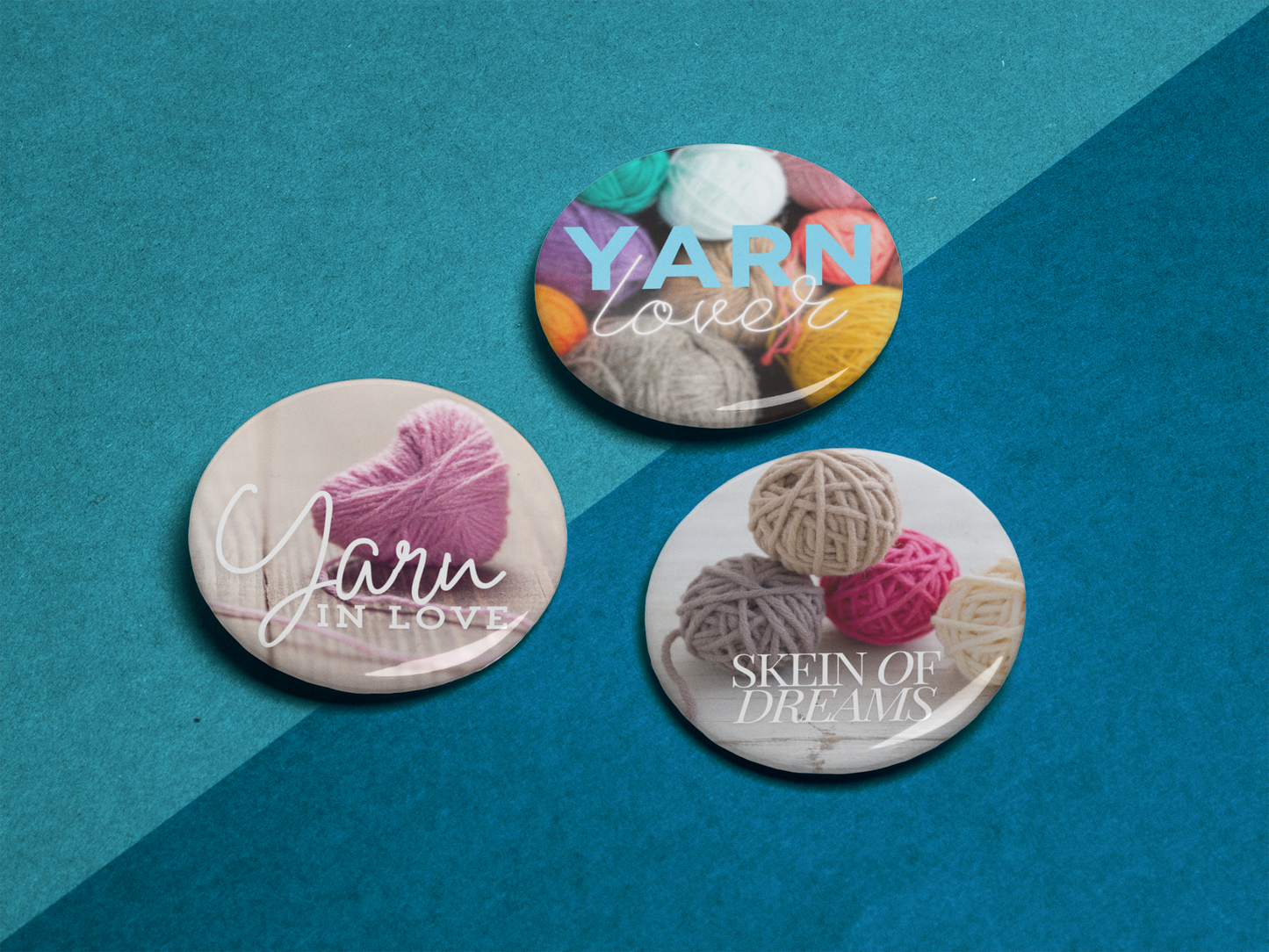 Yarn, Crochet and Yarn Pin Badge and Magnet Sets