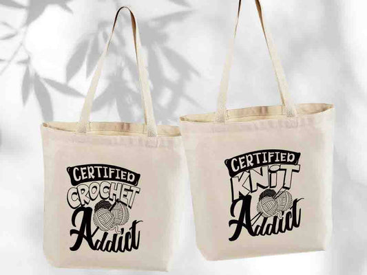 Certified Crochet &  Knit Addict Canvas Tote Bag, Custom
