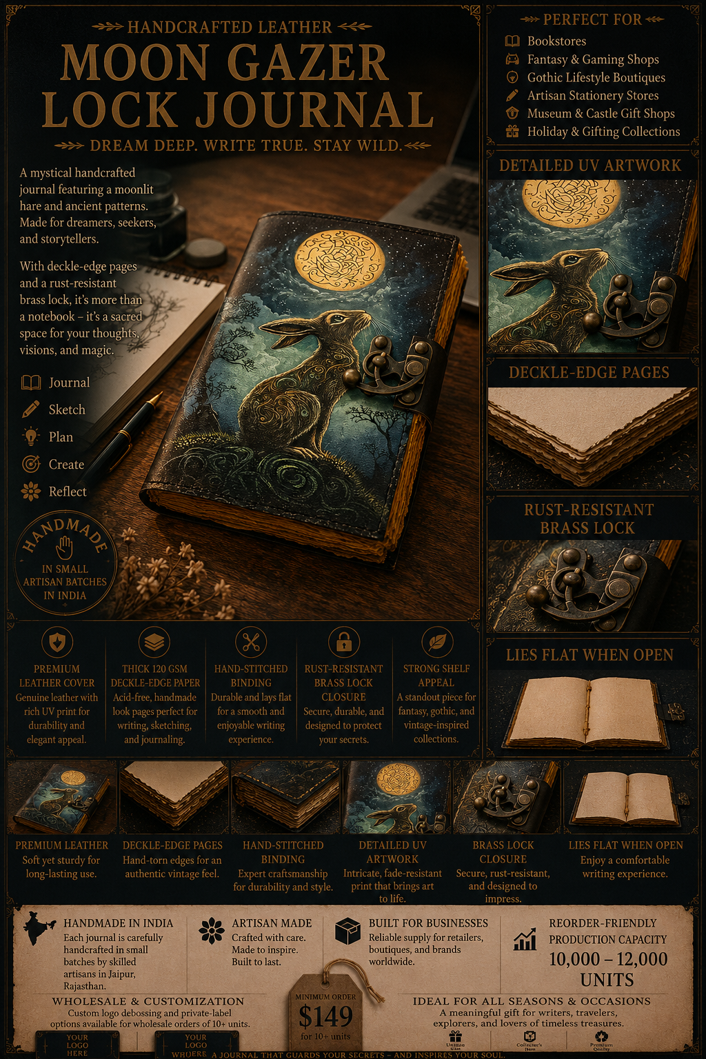 Leather Journal Blank Vintage Grimoire Notebook Diary