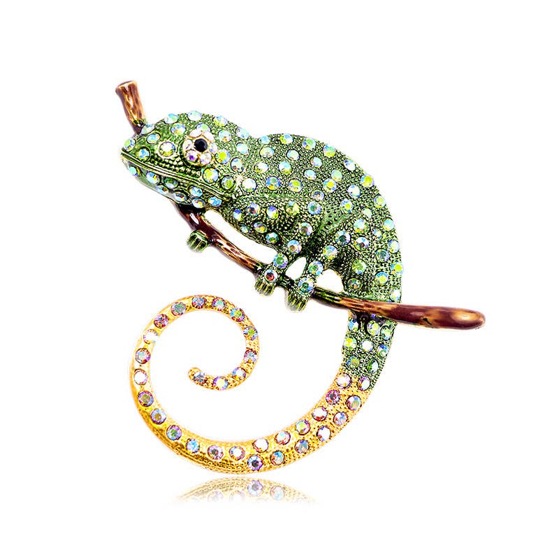 Diamond colored chameleon brooch lizard pin