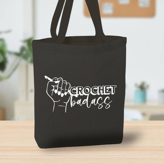 Crochet Badass Canvas Tote Bag, Custom