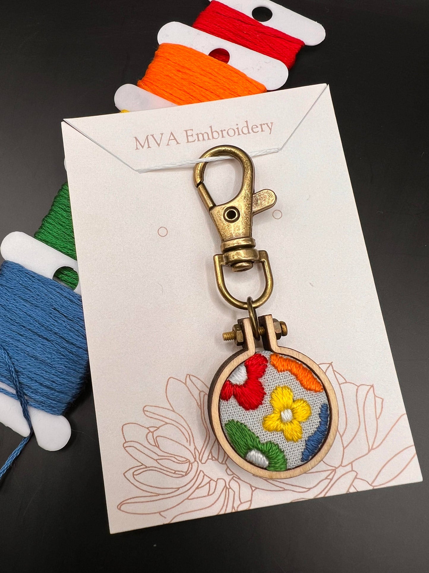 Mini Embroidery Groovy Flowers Keychain