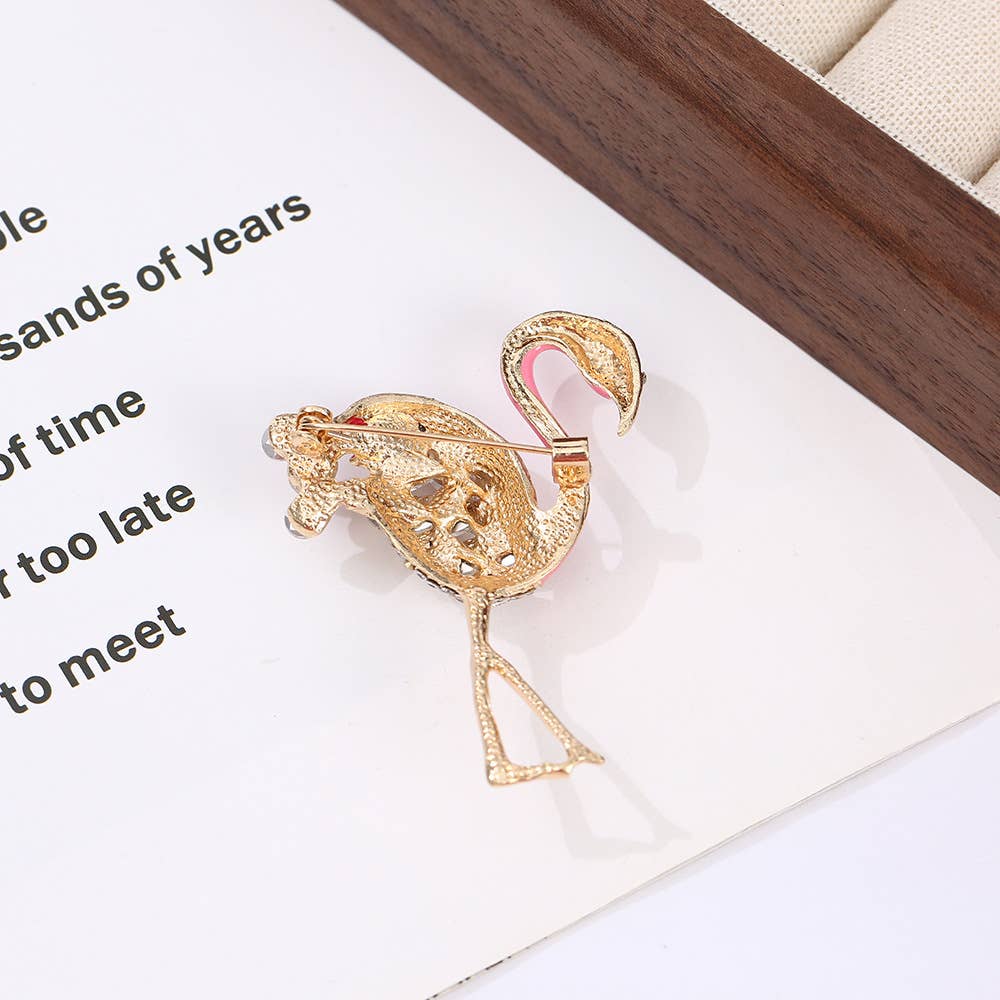 Cute Flamingo Crystal Brooch