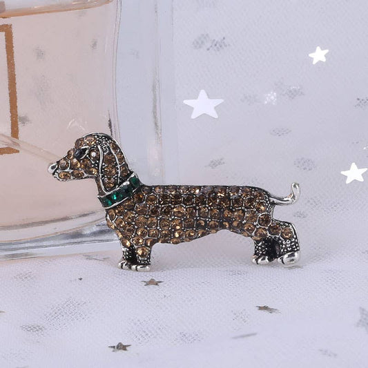 Rhinestone Dachshund Brooch, Sparkly Dog Lapel Pin