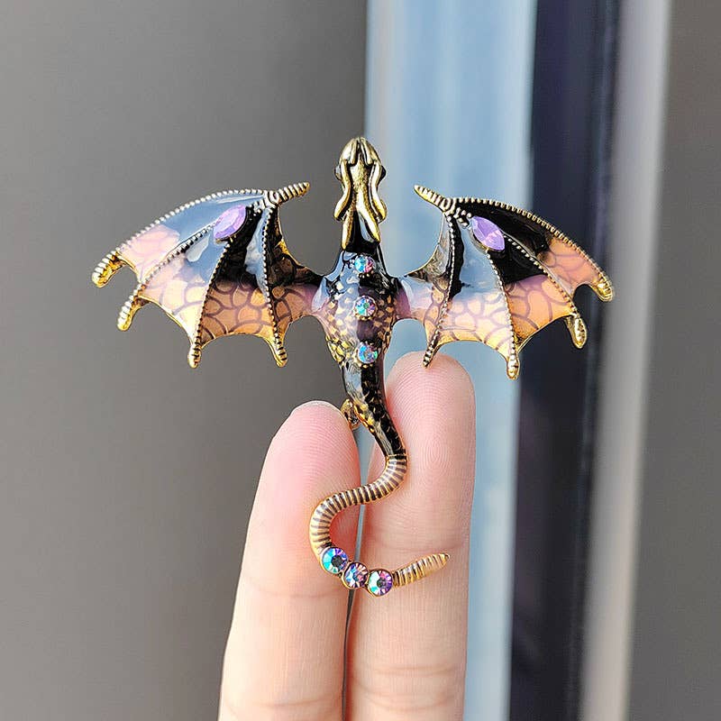 Vintage Oil Drip Cartoon Flying Dragon Brooch