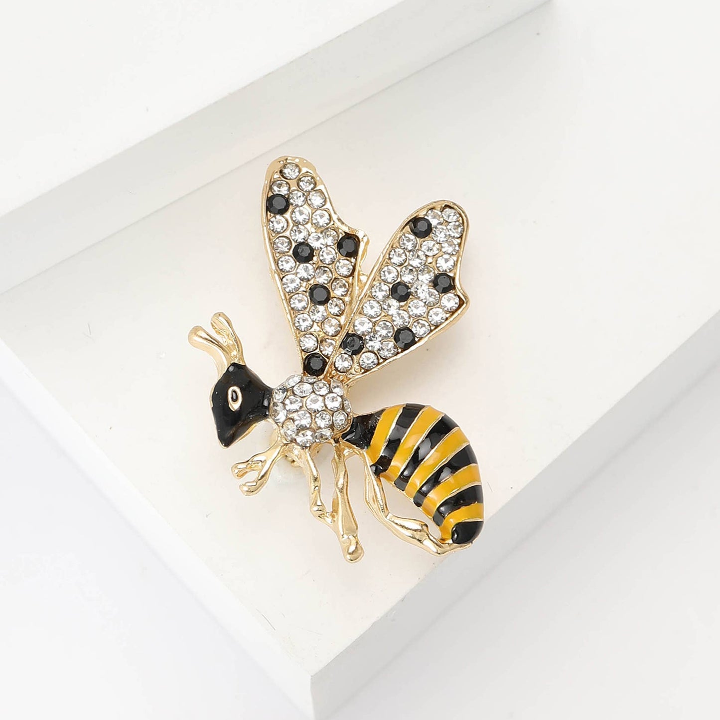 Enamel Wasp Brooch with Rhinestones