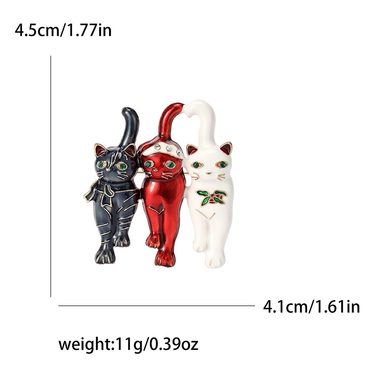 Playful Triple Enamel Cats Christmas Brooch, Festive Pin