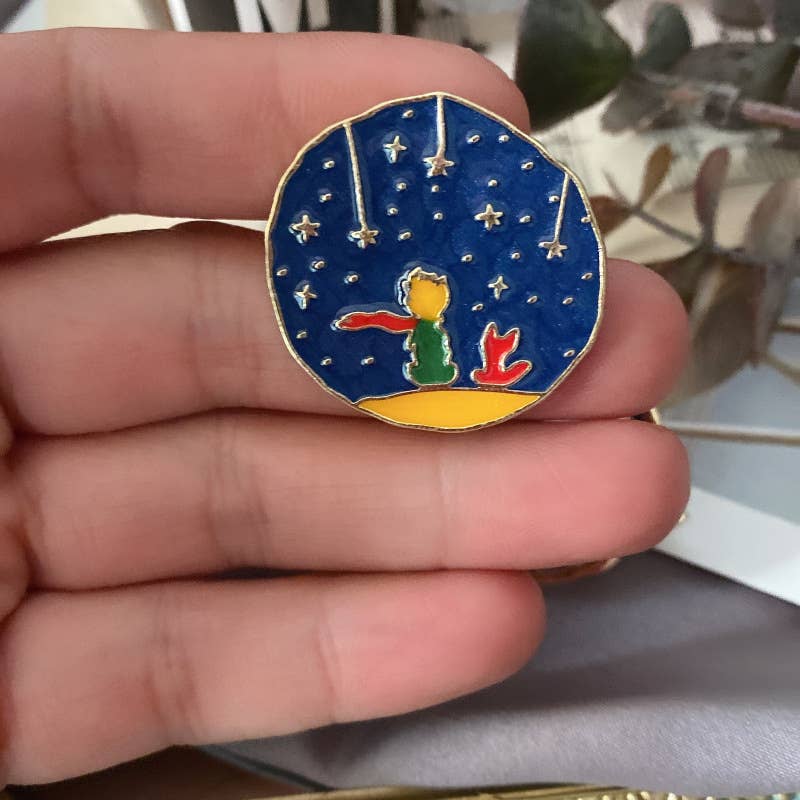 Cartoon Starry Sky Cat & Little Prince Enamel Brooch