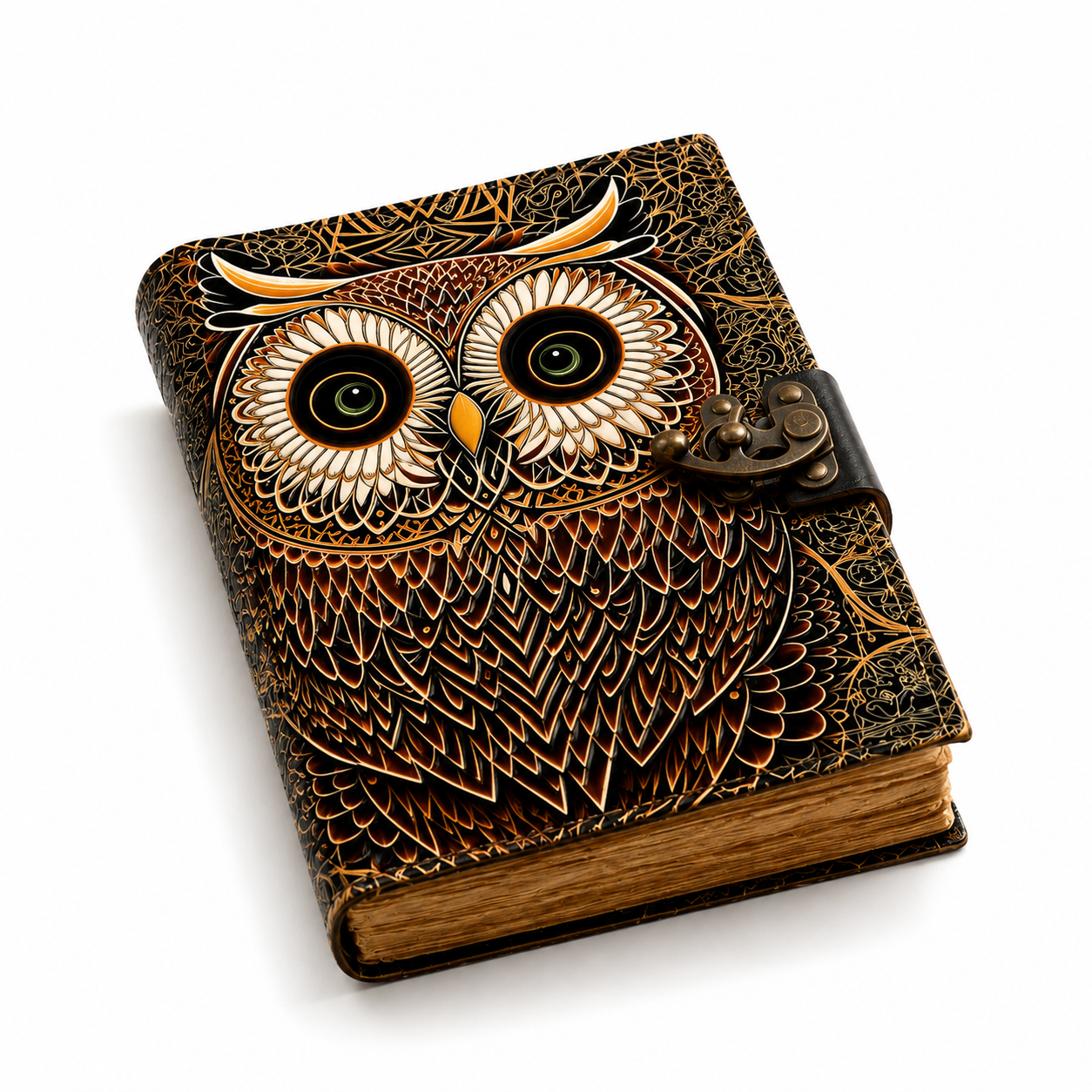Owl Leather Journal with Lock – Handmade Deckle Edge