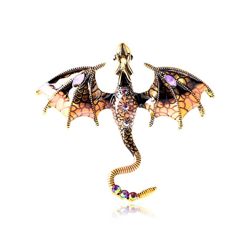 Vintage Oil Drip Cartoon Flying Dragon Brooch
