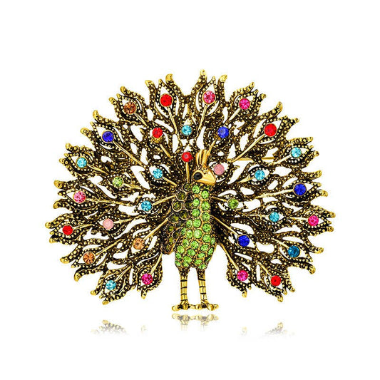 Exquisite Colorful Rhinestone Peacock Brooch