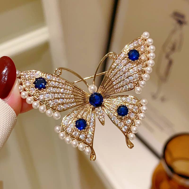Pearl & Rhinestone Butterfly Brooch, Gold-Tone Elegant Pin