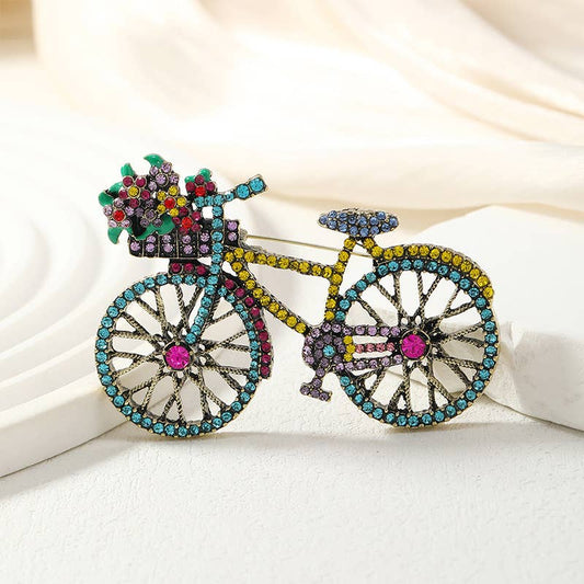 Colorful Rhinestone Flower Bicycle Brooch