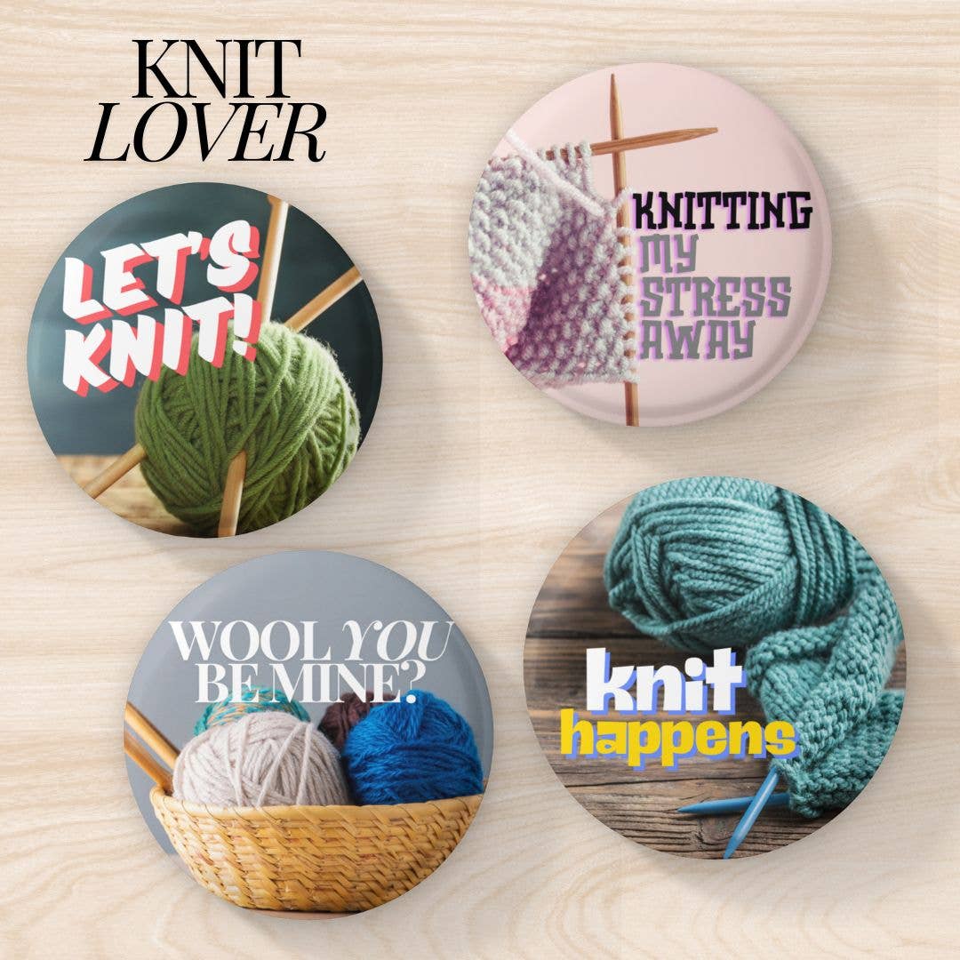 Yarn, Crochet and Yarn Pin Badge and Magnet Sets
