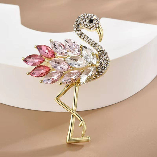 Cute Flamingo Crystal Brooch