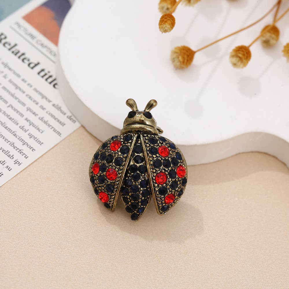 Enamel & Rhinestone Ladybug Brooch, Cute Insect Pin