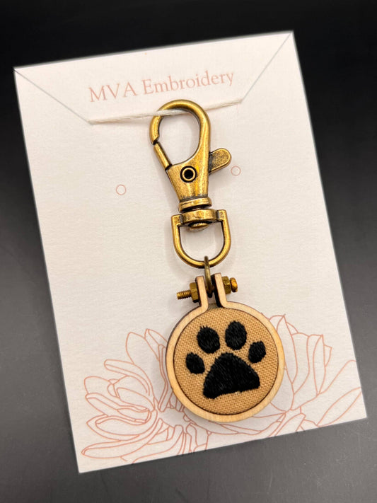 Mini Embroidery Pawprint Keychain