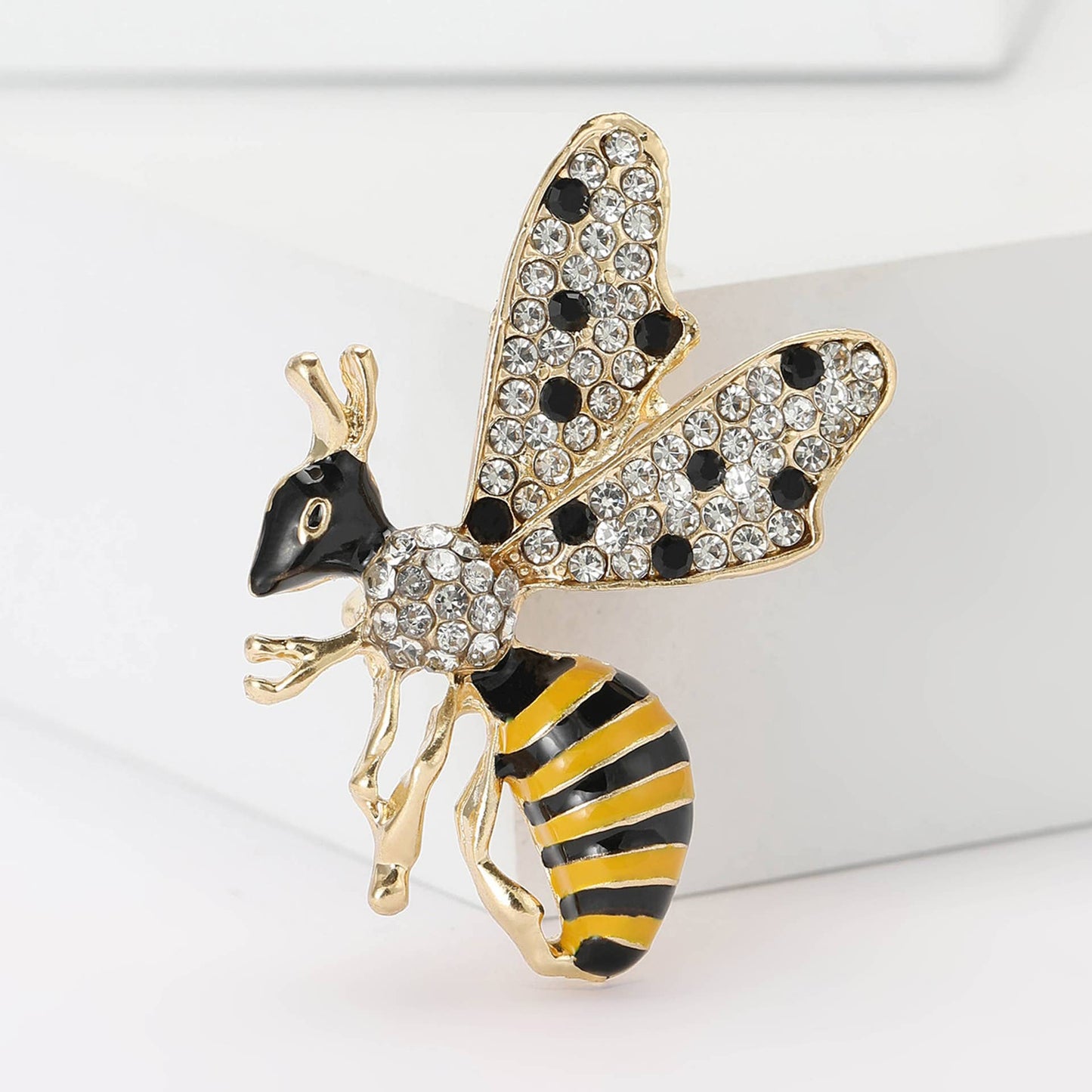 Enamel Wasp Brooch with Rhinestones