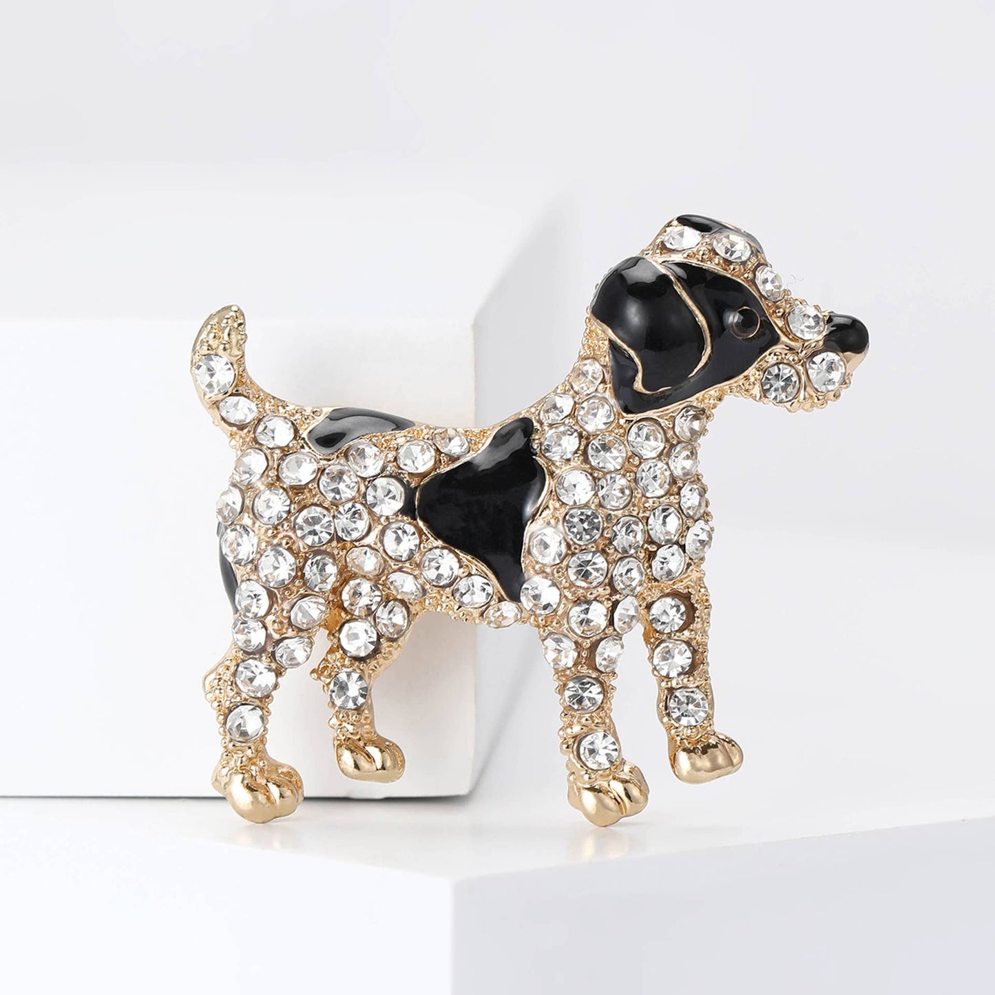 Cute Dog Rhinestone Pin with Enamel Details
