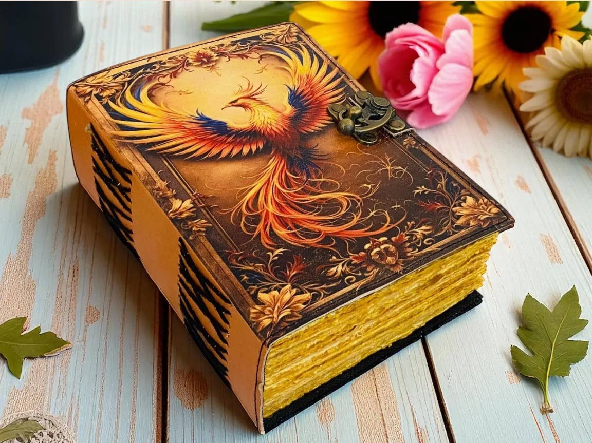 Phoenix Leather Journal with Firebird Art | Fantasy Notebook