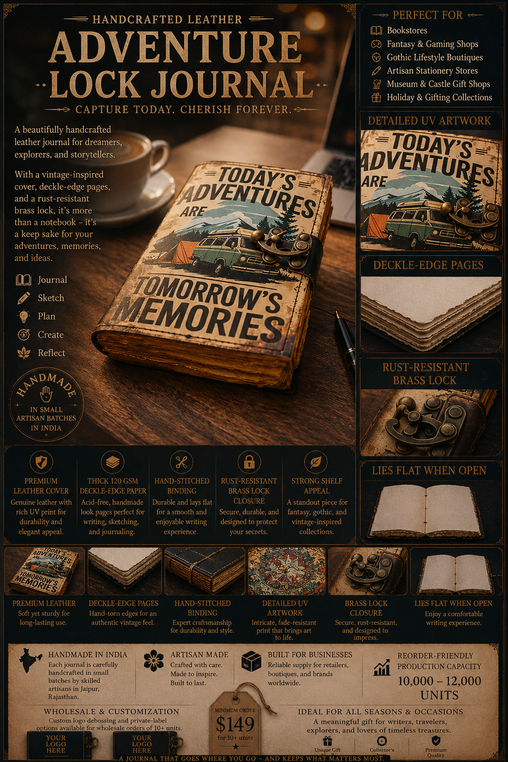 Leather Bound Journal Handmade Vintage Grimoire Notebook