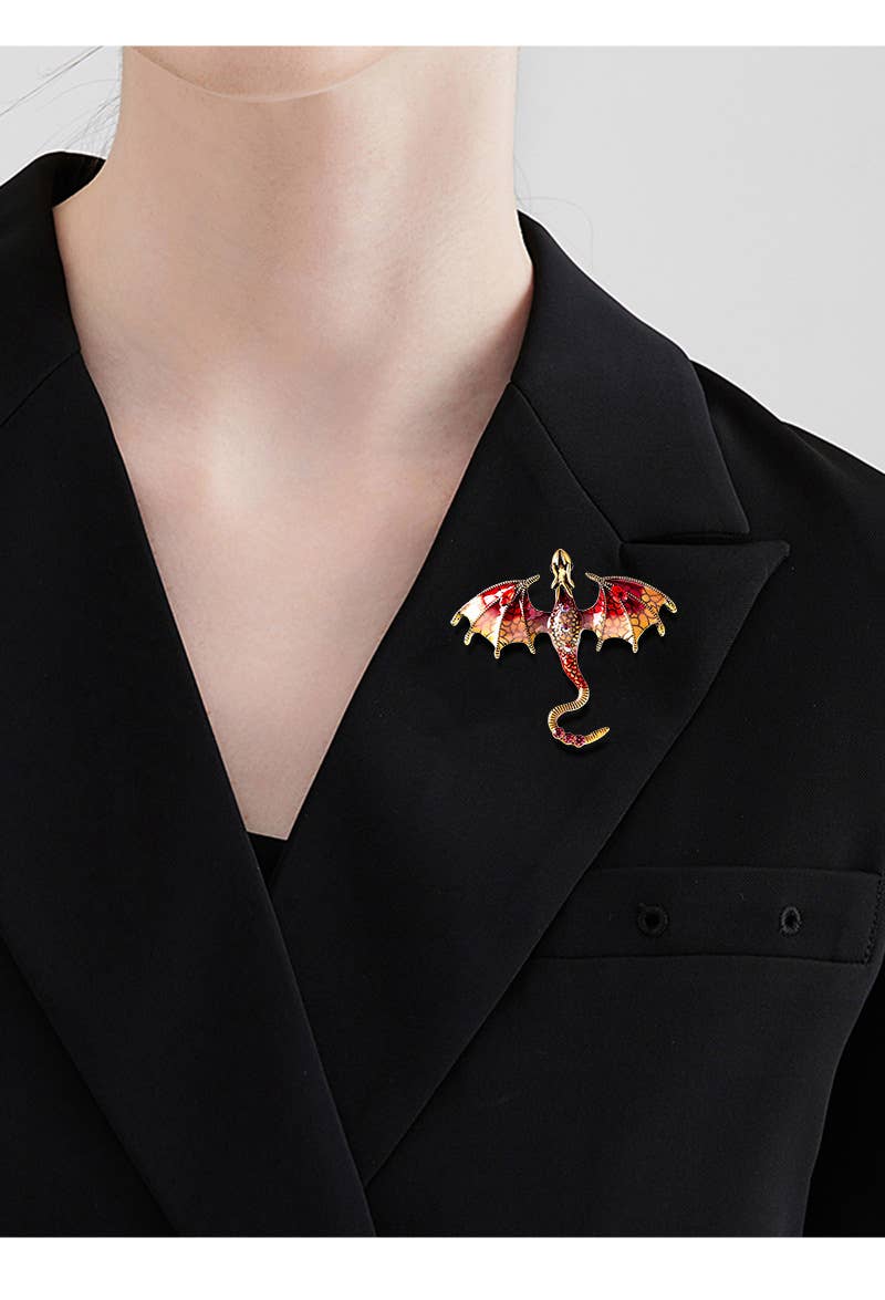 Vintage Oil Drip Cartoon Flying Dragon Brooch