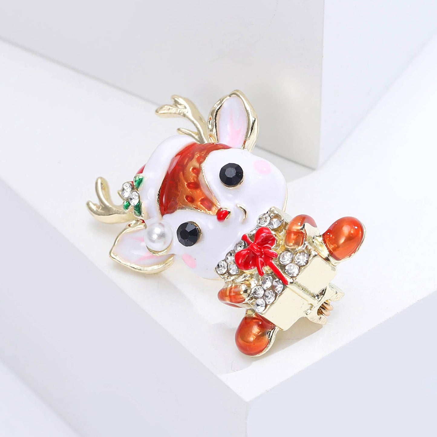 Cute Christmas Gift & Santa Hat Design Reindeer Brooch